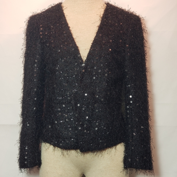 Ann Taylor Loft black eyelash sequin jacket 4 NWT - Picture 3 of 8